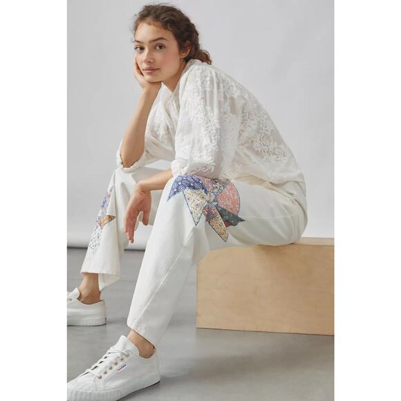 New Anthropologie x Forever That Girl Quilted Patchwork Trousers Size XL